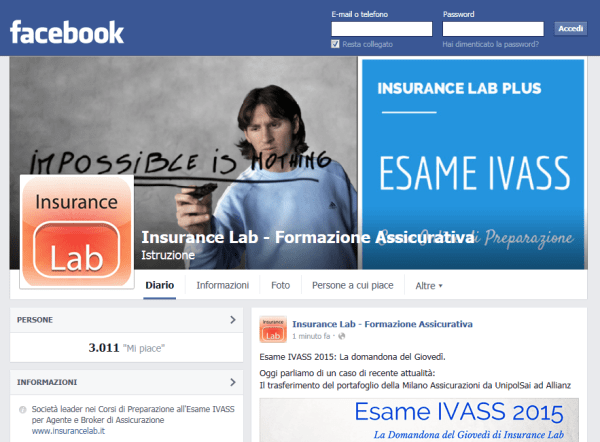 Pagina FB di Insurance Lab