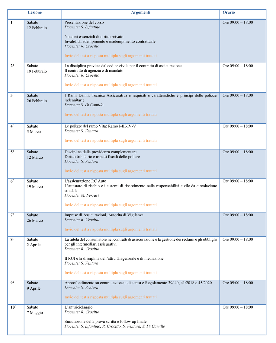 Calendario corso 2022